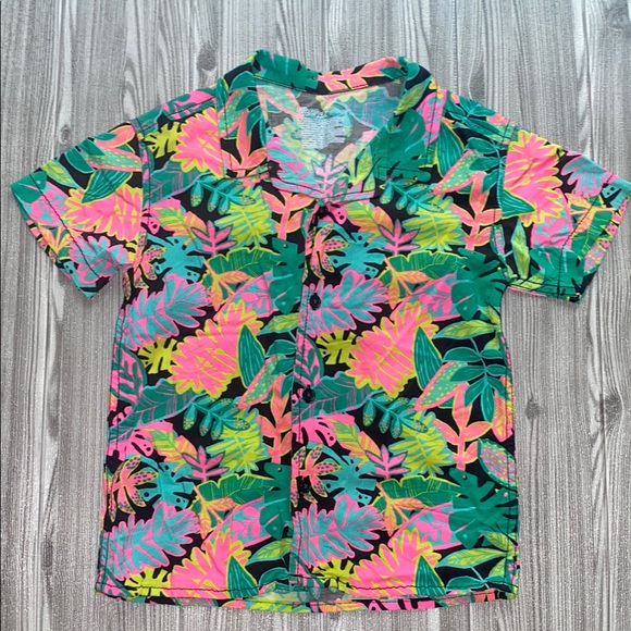 Kids Cat & Jack Vibrant Tropical Leaf Print Shirt - Picture 3 of 6